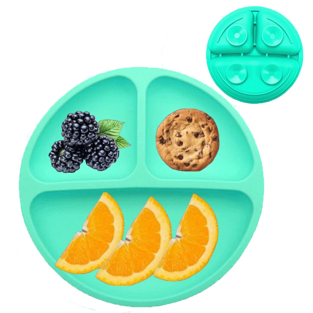 SNOWIE SOFT Baby Suction Plates for Baby Feeding BPA Free Foodgrade Silicone 3-Grid Food Plate for Kids, Young Kids Tableware, Silicone Dinnerware with 4 Suction Cups, Dish Washer Safe (Green) SNOWIE SOFT Baby Suction Plates for Baby Feeding BPA Free Foodgrade Silicone 3-Grid Food Plate for Kids, Young Kids Tableware, Silicone Dinnerware with 4 Suction Cups, Dish Washer Safe (Green)